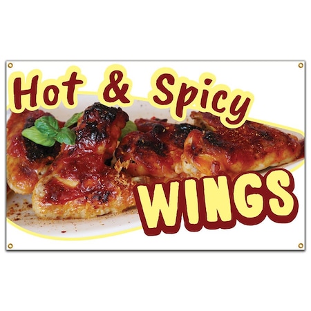 Signmission Hot & Spicy Wings Banner Heavy Duty 13 Oz Vinyl with Grommets B-60 Hot & Spicy Wings